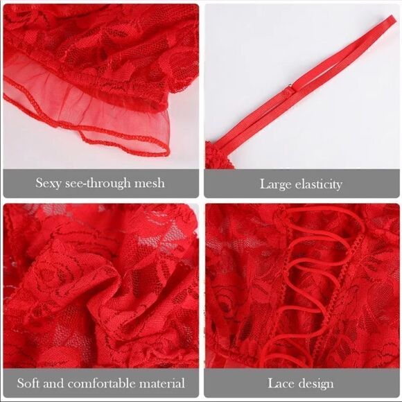 💥Large Size Red Bra Garter Belt Corset Lace Sexy Lingerie Set - Picture 4 of 5